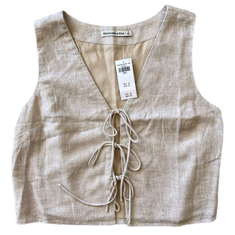 NWT Abercrombie Linen Tie Front Vest, Light Beige - Size S